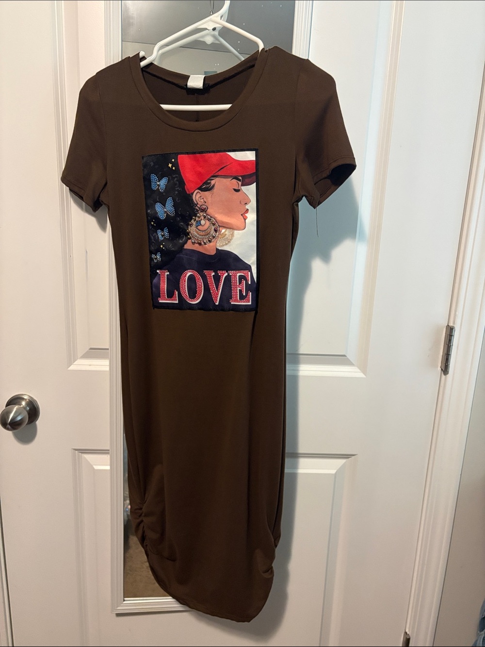Women’s Brown Graphic Midi Dress with LOVE Panel